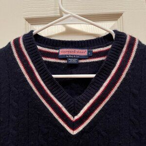 Vineyard Vines Navy Blue Striped V Neck Sweater Vest sz L